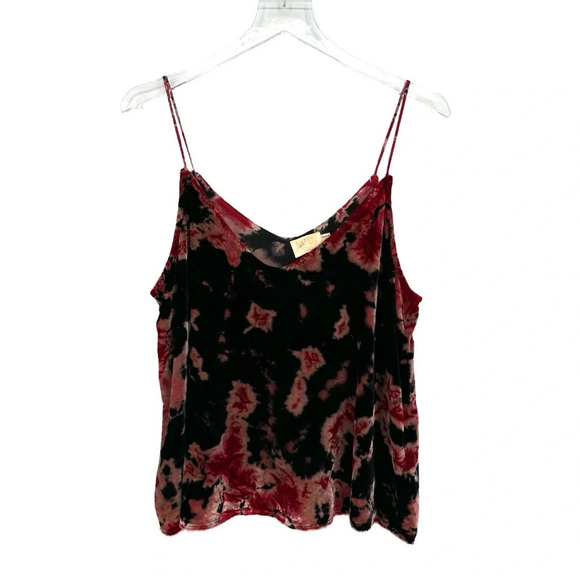 Nation LTD Aya Tie Dye Cami Velvet Silk Blend Tank Rosebud Red Black Medium - Picture 3 of 9